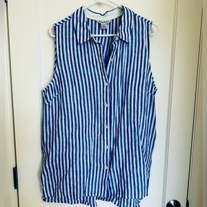 Tommy Bahama Sleeveless Linen Shirt, Easy Breezy, in a Fresh Blue/White Stripe